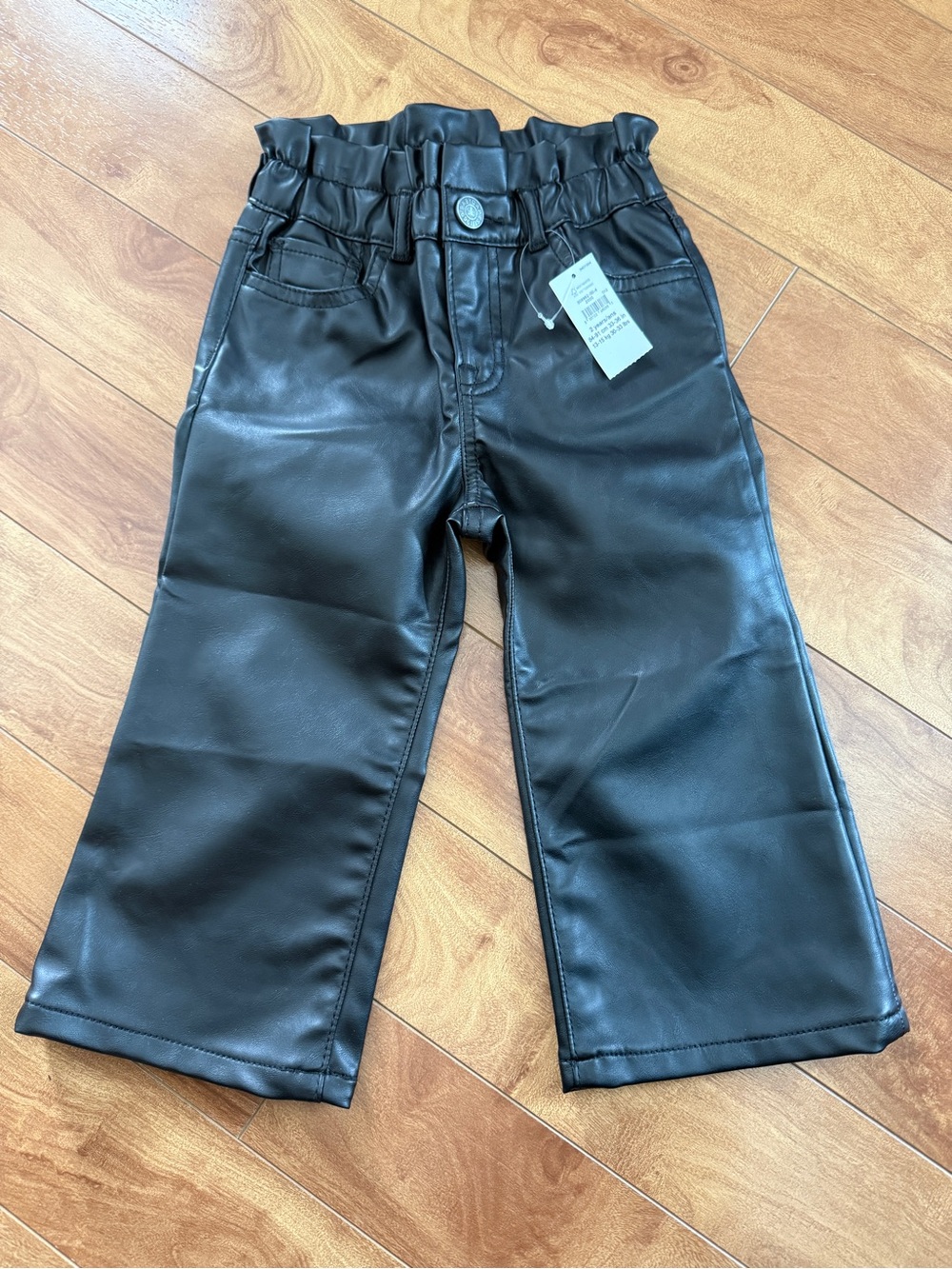 GAP Black Faux Leather Paperbag Waist Kids Pants
